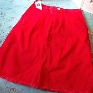 NEW GAP RED COTTON SKIRT Size 10 Like Jeans/Pants, But Is A Skirt NWT Fringe Hem
